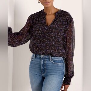 Evereve Petra Floral Blouse Smocked Size XL Peasant Office Career